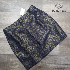 J.Crew Metallic Leopard Jacquard Mini Skirt Navy Gold NWT Size 4